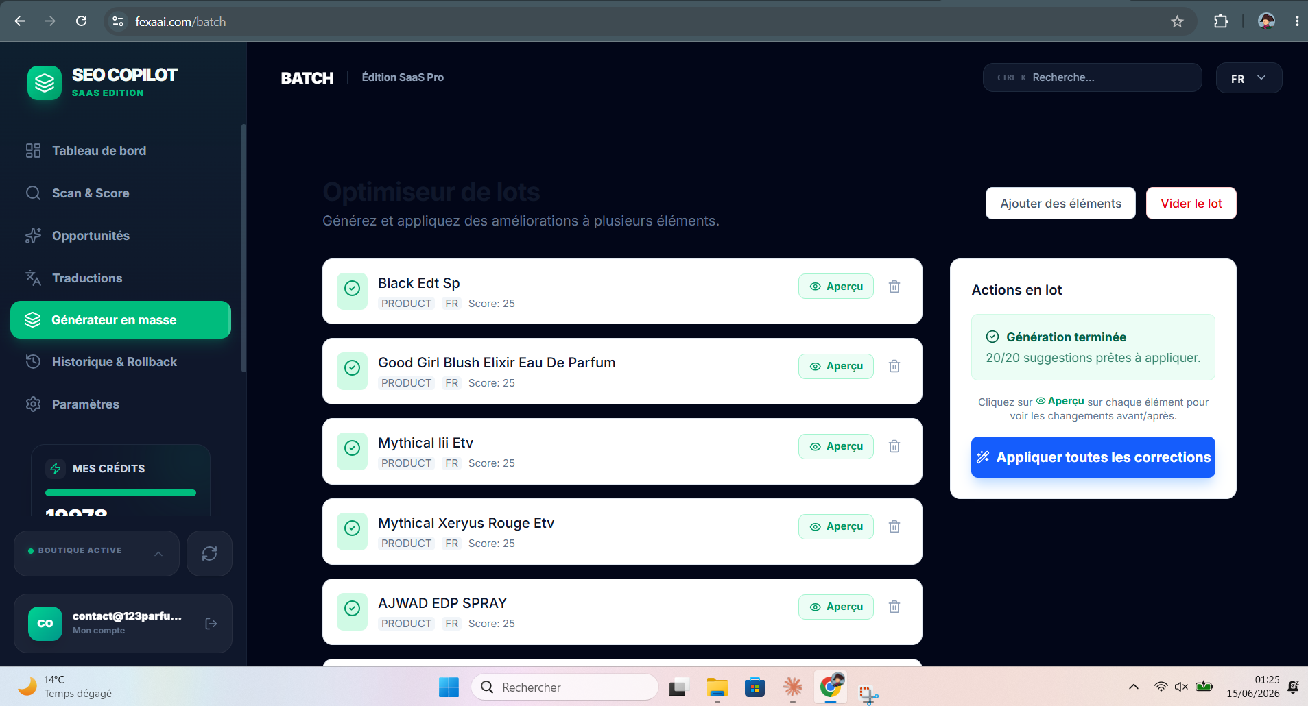 El Optimizador por lotes de Fexa AI: 20 fichas de producto PrestaShop generadas por IA y listas para aplicar en un clic
