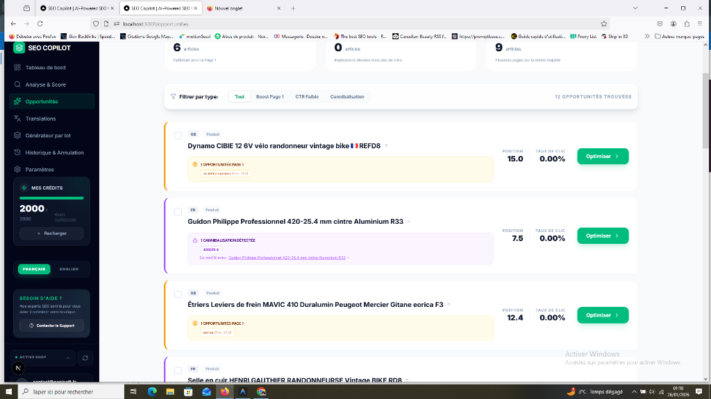 Tableau des opportunités