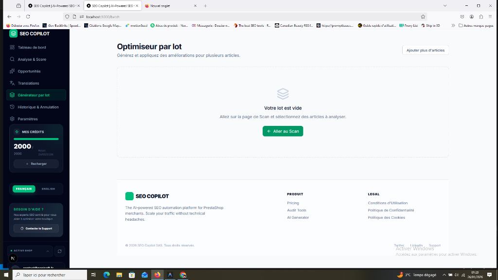 Interface d'optimisation par lot