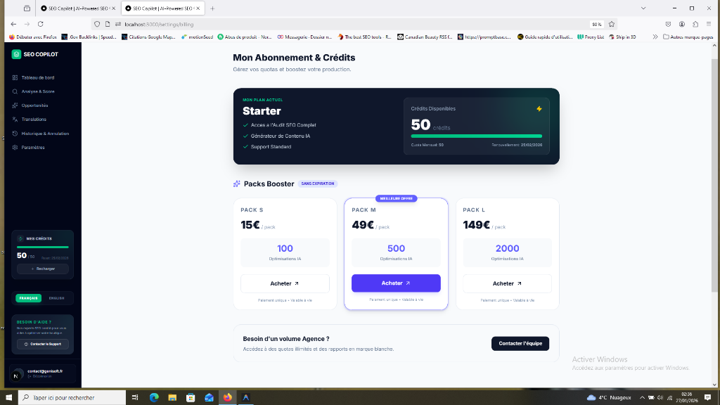 Packs de crédits Booster et options de recharge